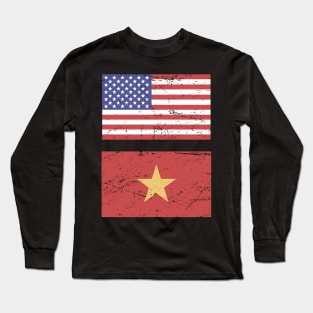 United States Flag & Vietnam Flag Long Sleeve T-Shirt